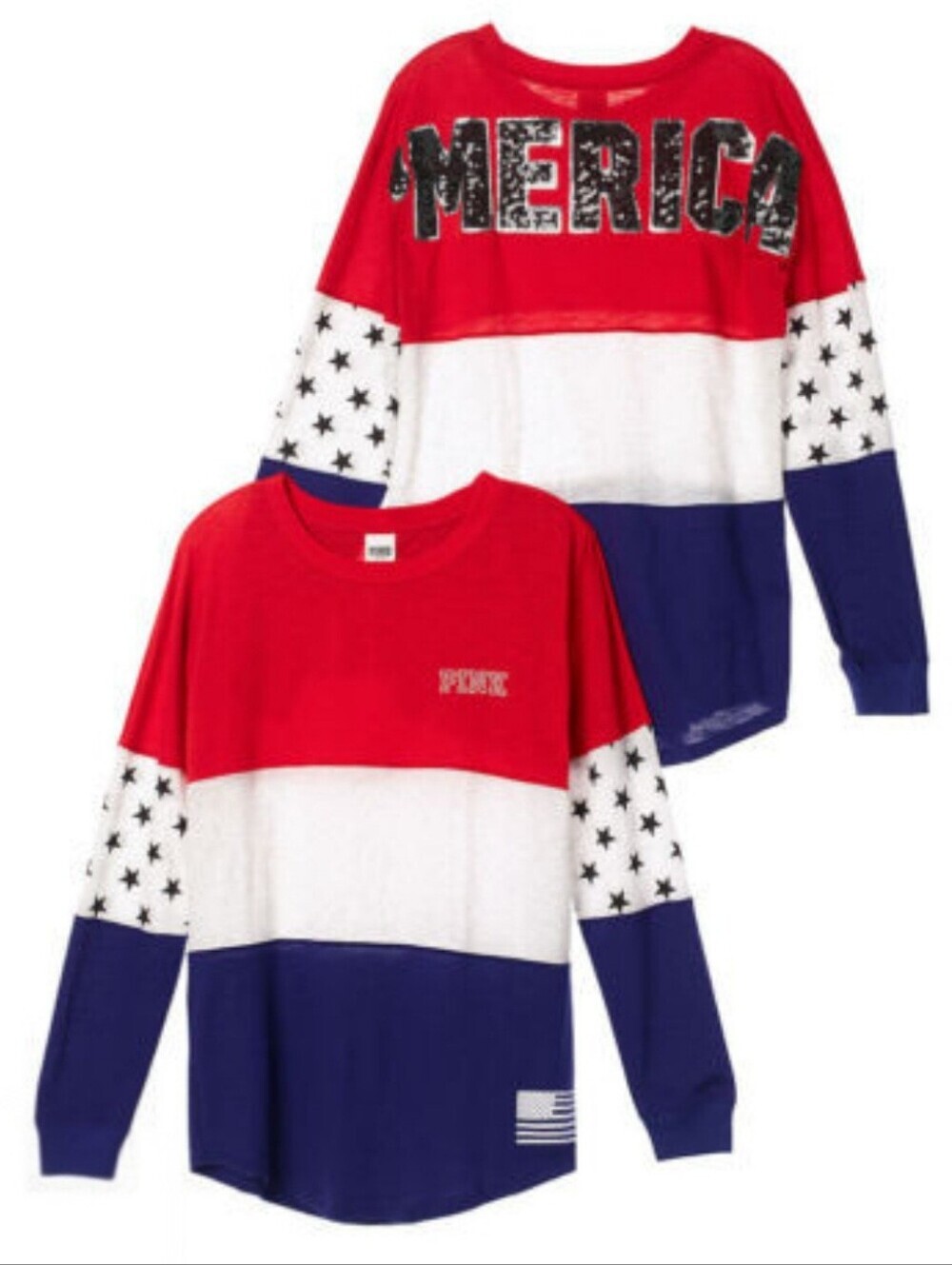 VS Victoria's Secret PINK 'Merica 4th of July Red White & Blue Tee Oversized S